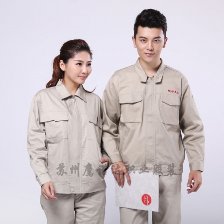 米色拼兰色涤棉纱卡电子工作服AC087-DZ